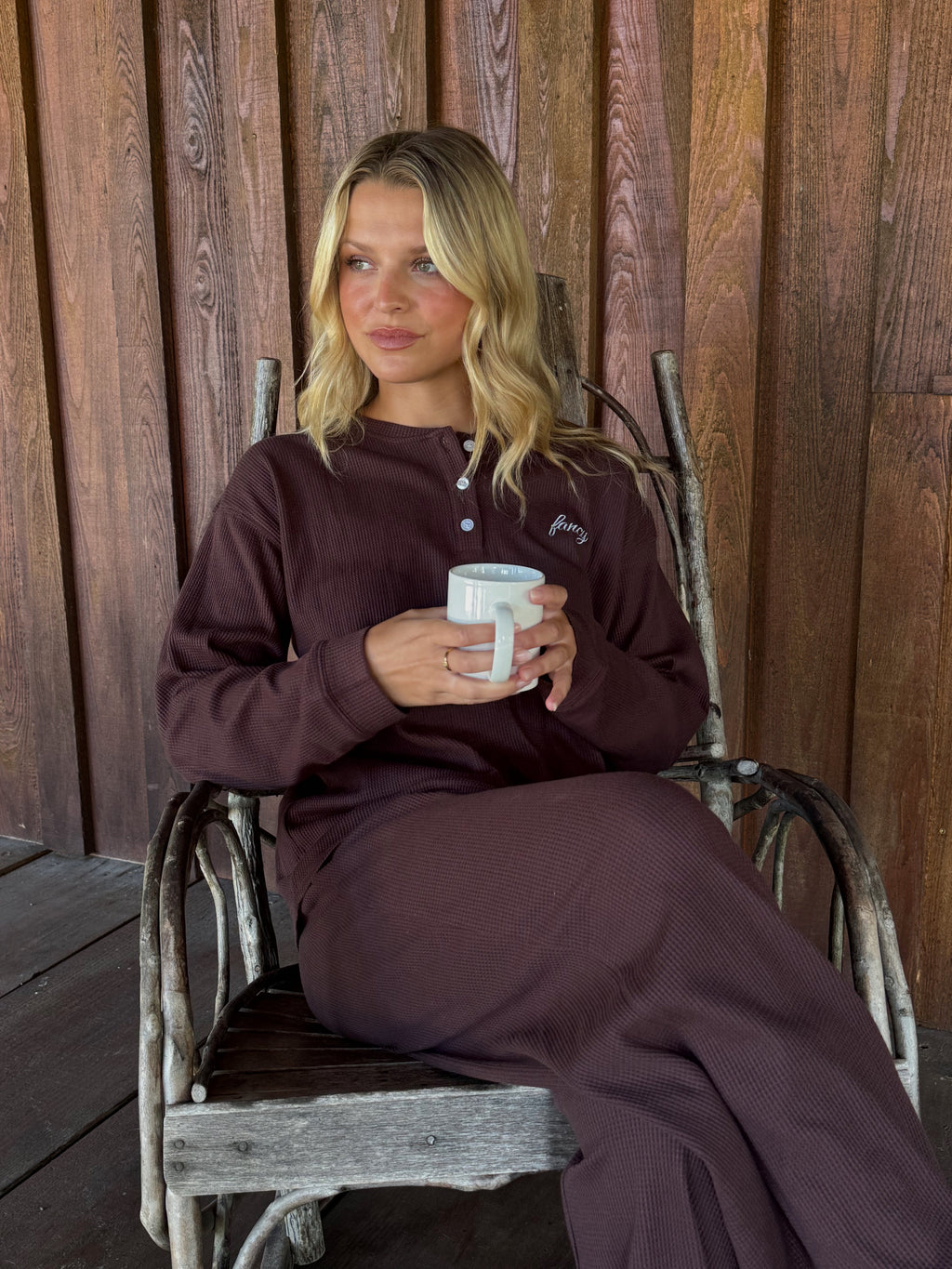 Fancy Buttoned Waffle Long Sleeve - Chocolate