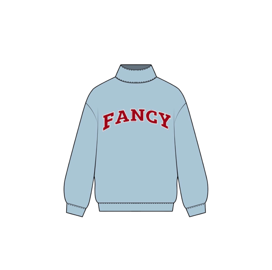 Fancy Oversized Fleece Mockneck - Powder Blue/Red