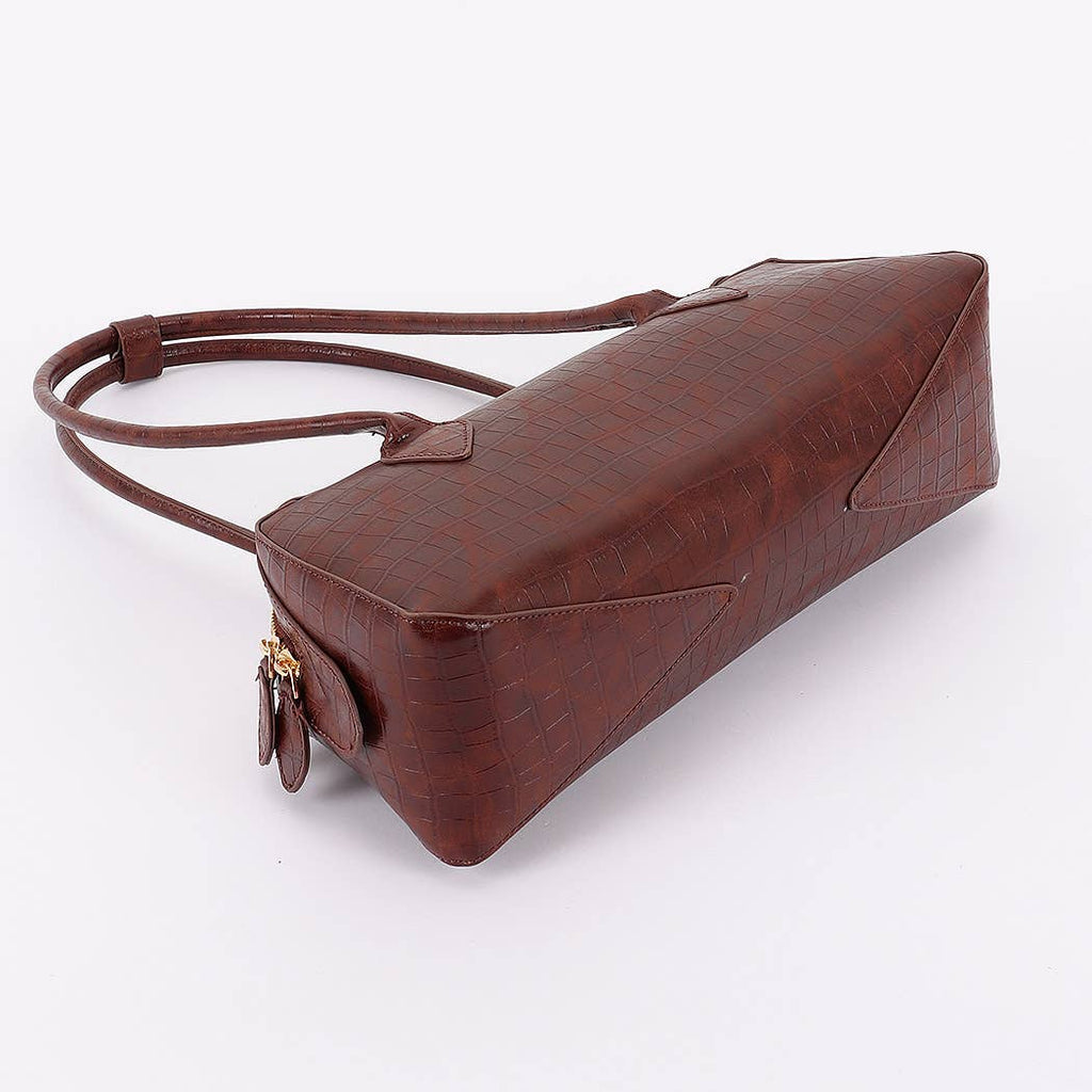 Croc Embossed Barrel Bag- cafe