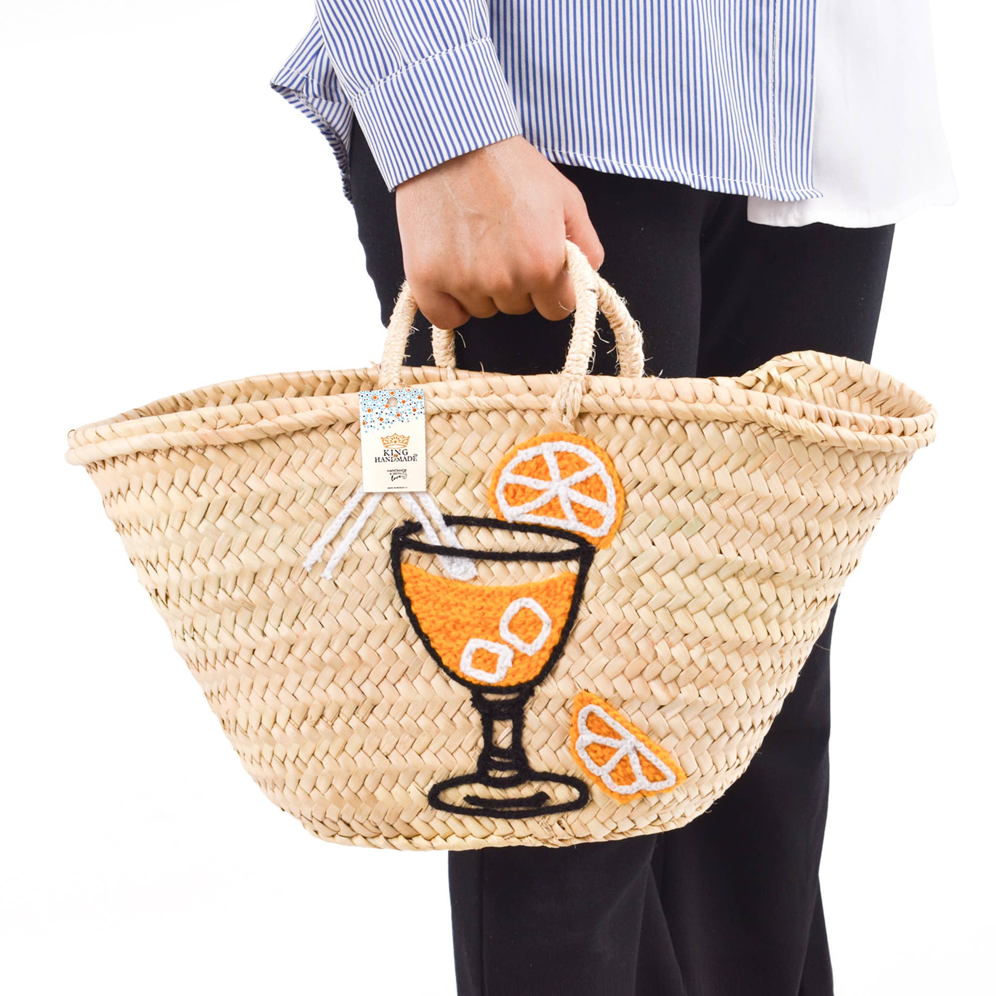 Handwoven Spritz Basket with Orange Cocktail Design