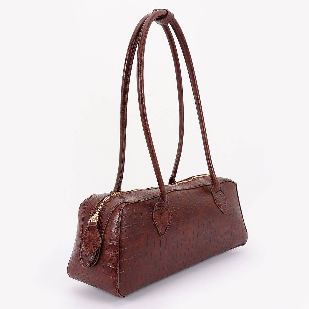 Croc Embossed Barrel Bag- cafe