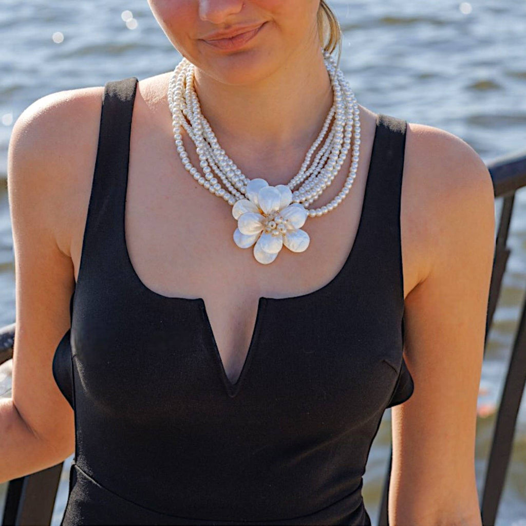 Presley Pearl Flower Necklace - White