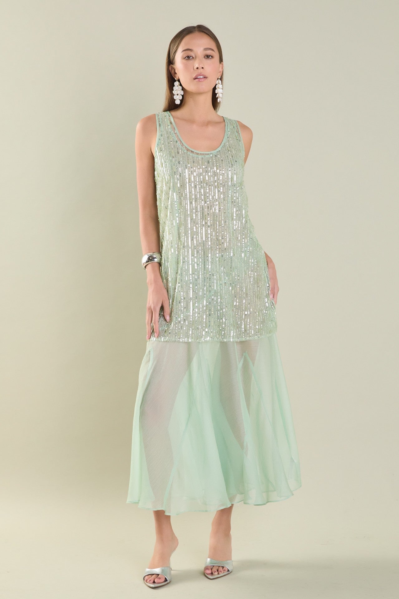 Thea Overlay Sequin Chiffon Maxi Dress - Sage