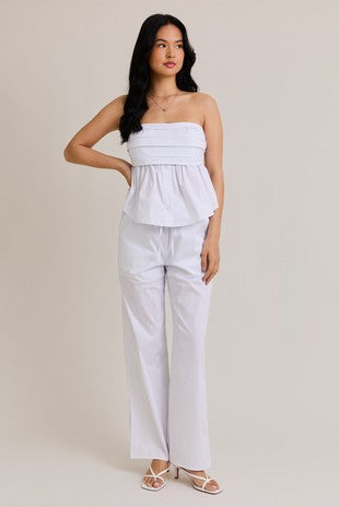 Lux Wide Leg Striped Pants - White/Lt Blue Stripes