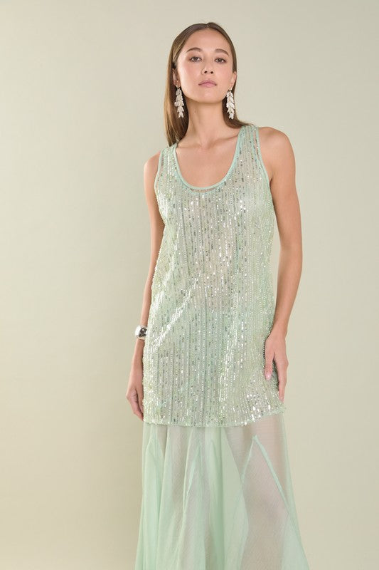 Thea Overlay Sequin Chiffon Maxi Dress - Sage