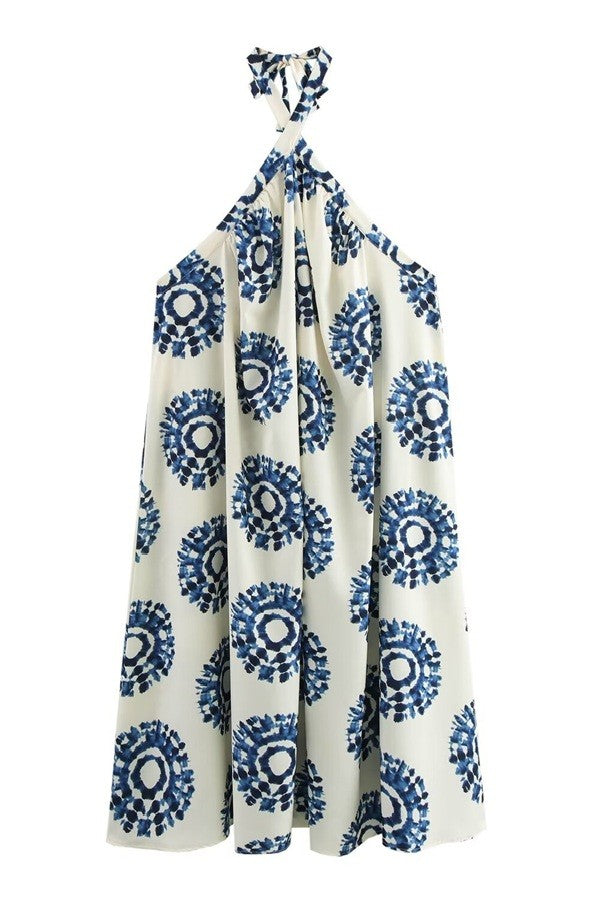 Renley Halter Neck Maxi Dress - White/Blue