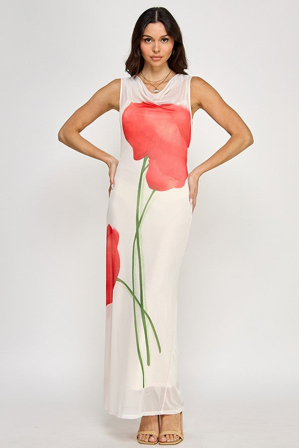 Lola Mesh Maxi Dress - Red