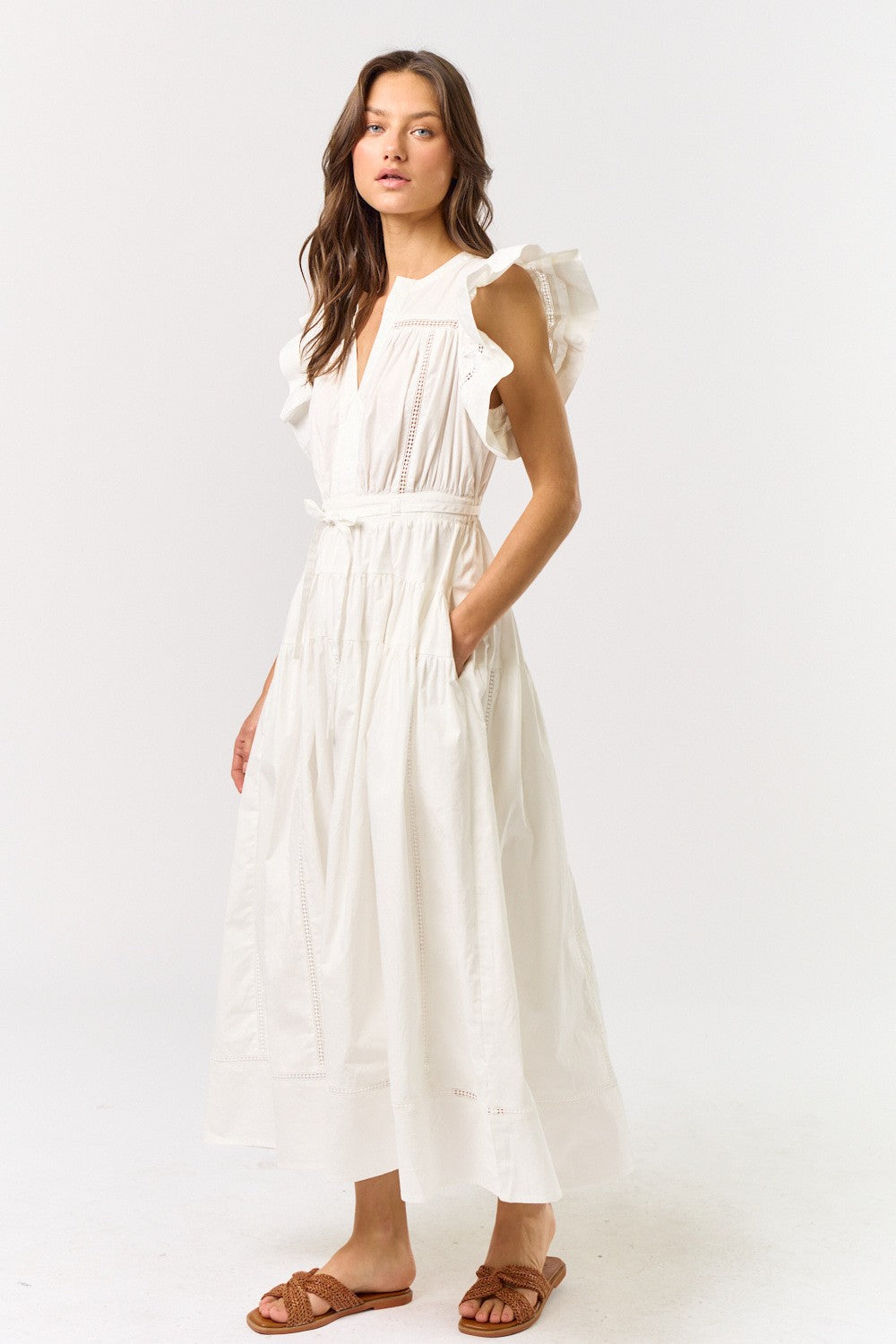 Hadlee Ruffle Sleeve Maxi Dress - Off White