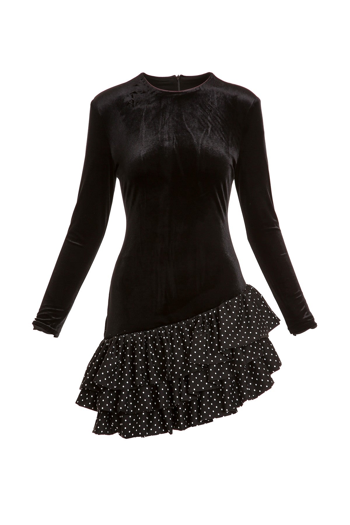 Sage Asymmetrical Velvet Mini Dress - Black