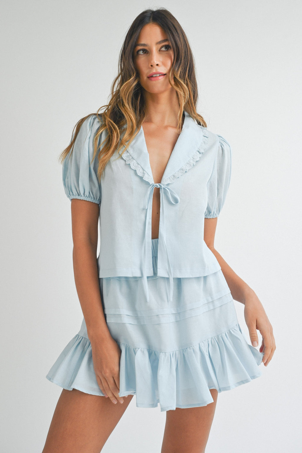 Calla Blouse and Mini Skirt Set - Blue