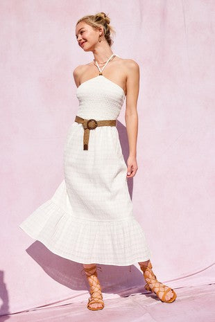 Arden Belted Midi Dress - Off White
