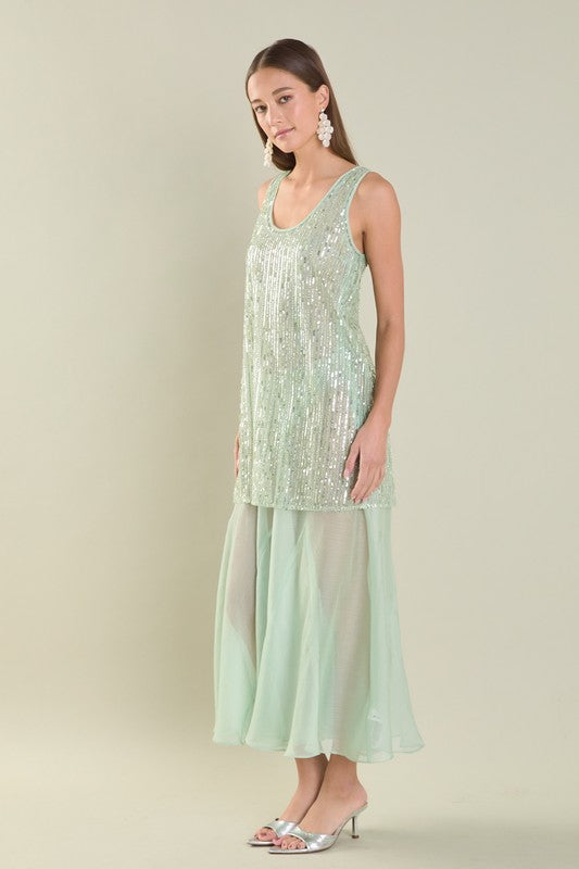 Thea Overlay Sequin Chiffon Maxi Dress - Sage