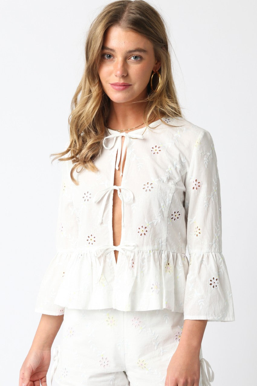 Kali Floral Tie Shirt - White/Pink/Yellow