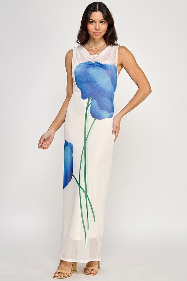 Solana Mesh Maxi Dress - Blue