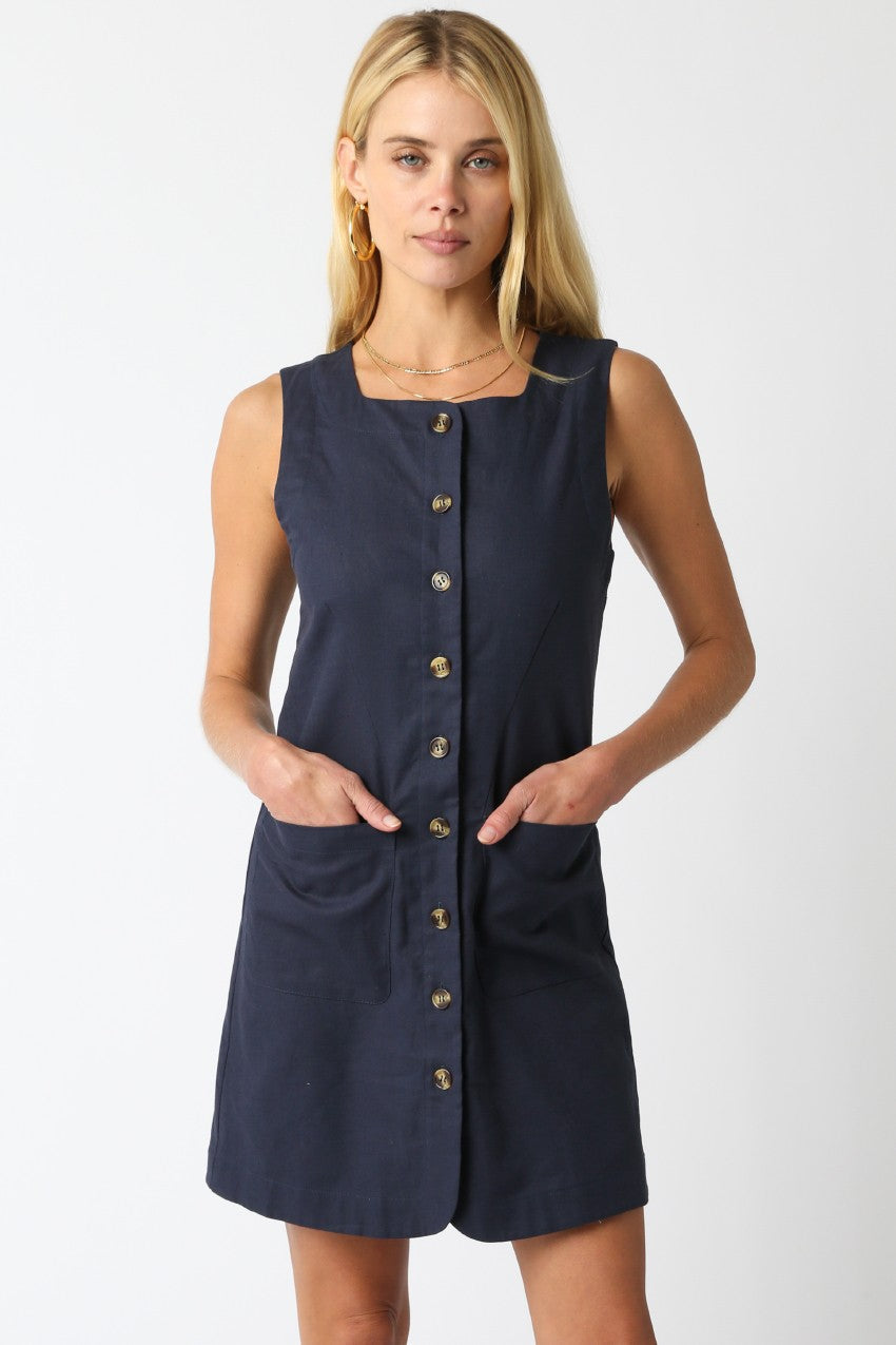 Scarlett Button Dress - Navy